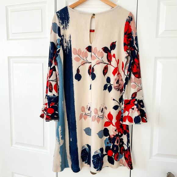 Maeve Anthropologie Knit Floral Bell Sleeve Swing Dress Large Multicolor - Picture 6 of 7